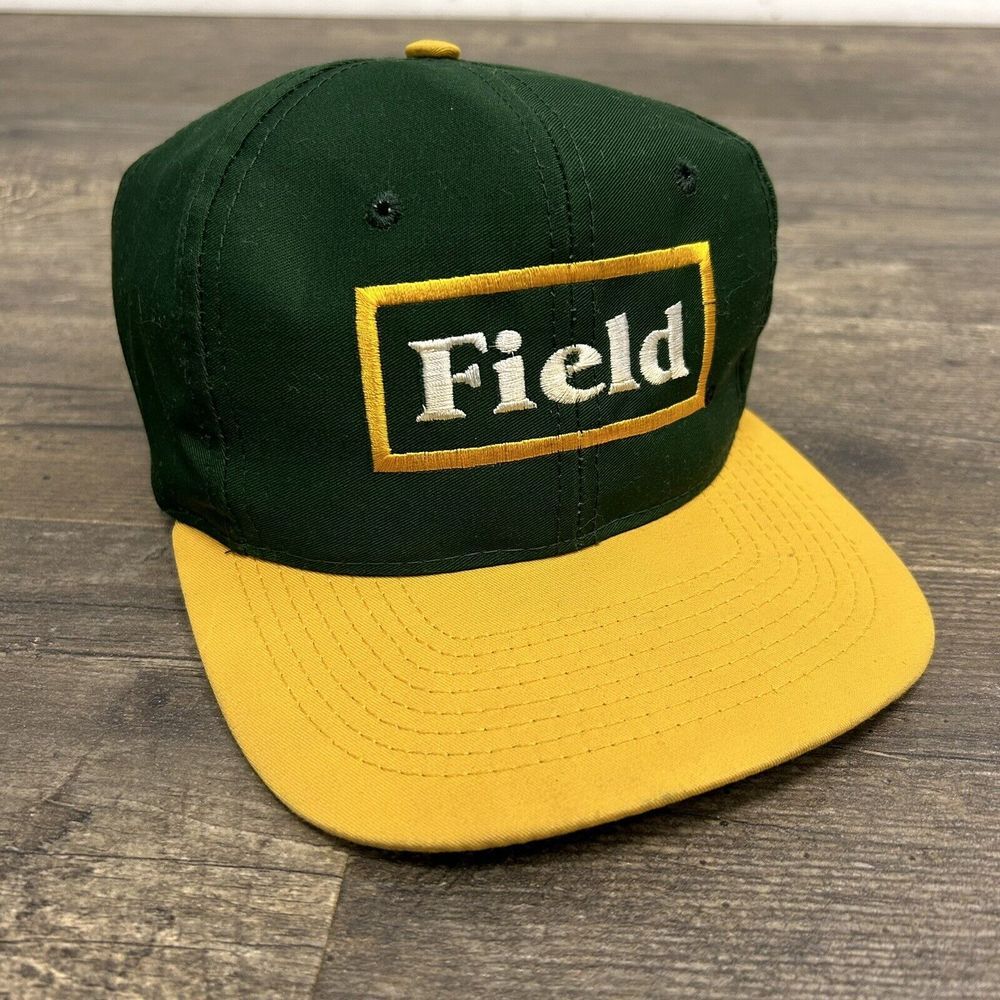Vintage FIELD Snapback Hat Cap Green Yellow‎ Headmaster